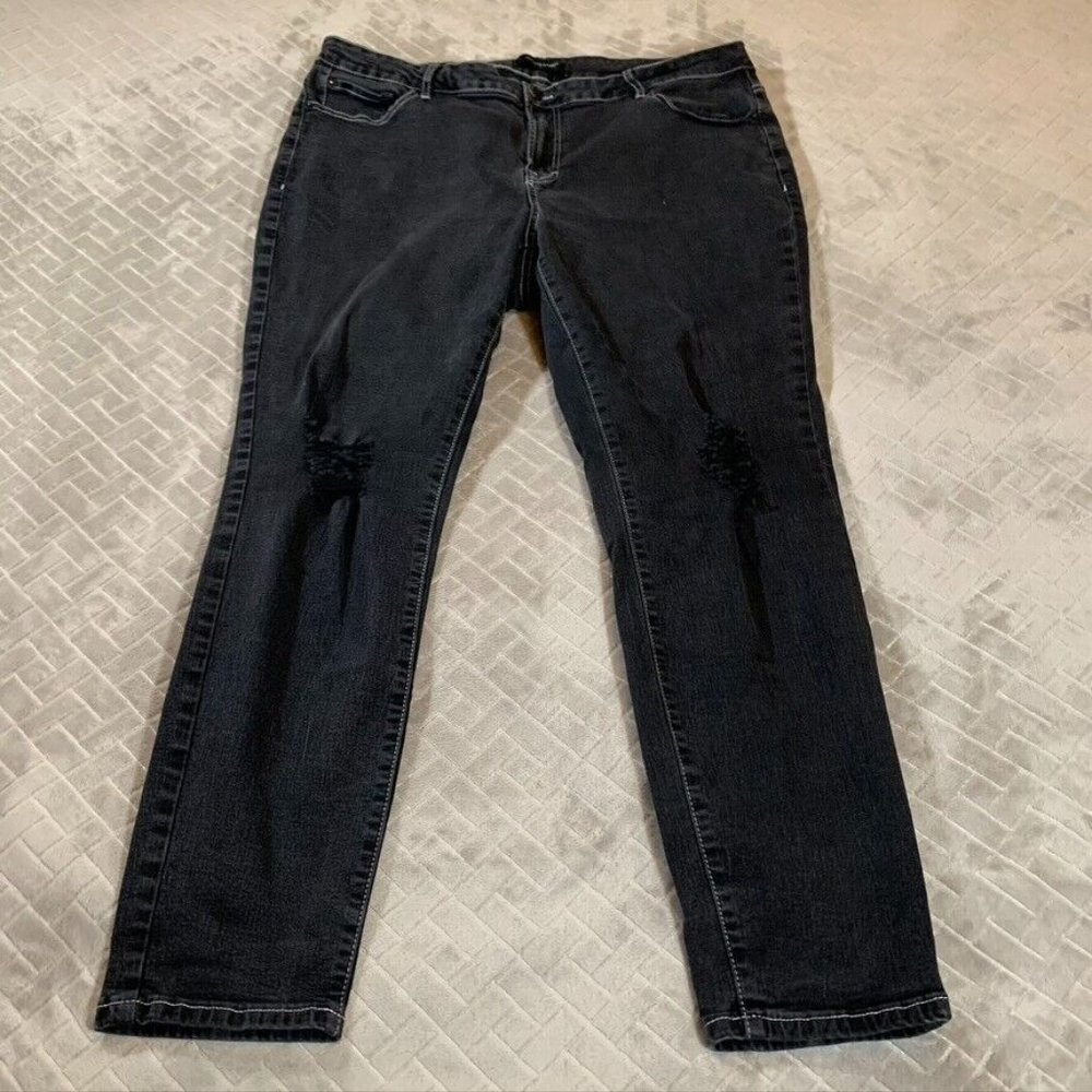 Ashley Stewart Womens 20 Denim Jeans Black Skinny High Rise Stretch Distressed